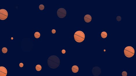 Animación-De-Varias-Pelotas-De-Baloncesto-Sobre-Fondo-Azul