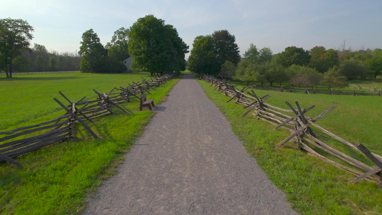 The road between the Log Home and the Frame house in Manchster of Joseph Smith Historical and Origin site for the Church of Jesus Christ of Latter-day Saints in Palmyra, New York.