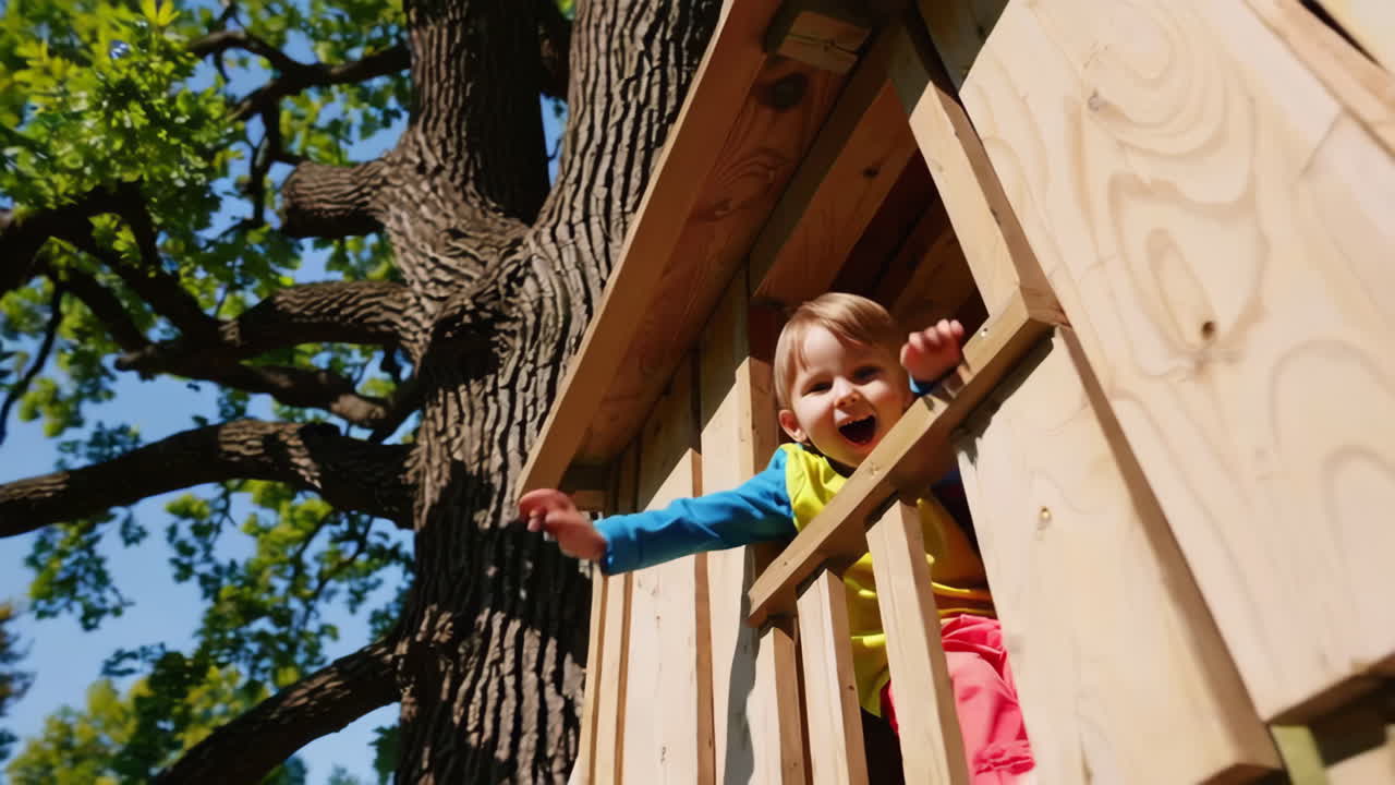 Happy Child Playing in a Treehouse