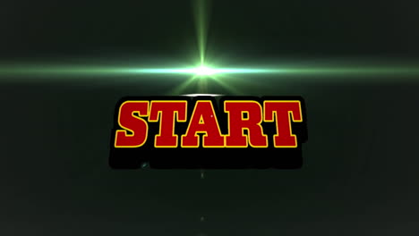 animation of start text over blue lights and stars on black background