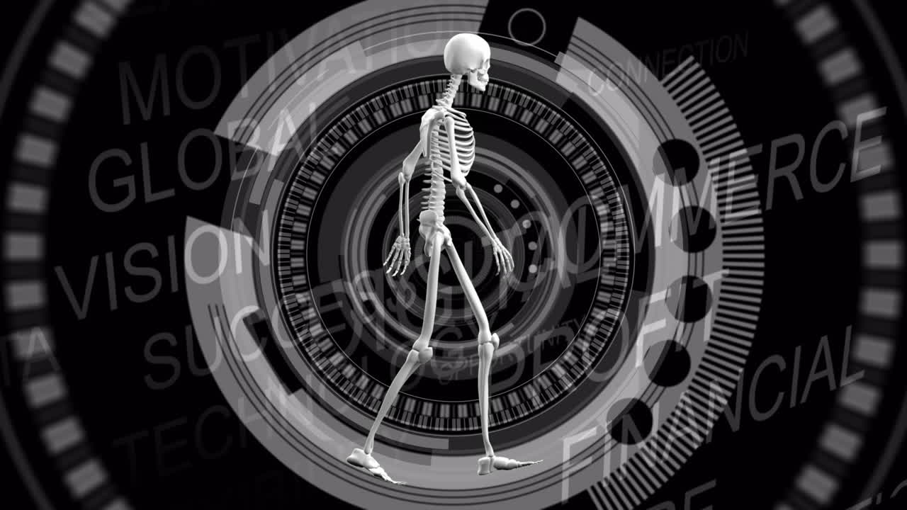 animación del esqueleto humano, escaneo de alcance sobre texto y procesamiento de datos