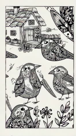 black and white zentangle bird illustrations