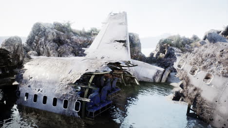 naufragio de un avión en una costa rocosa