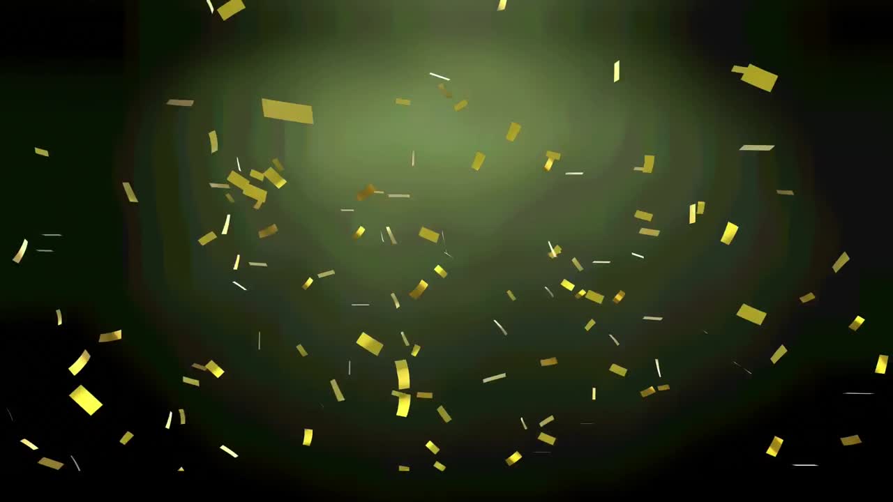 Animasi confetti emas berjatuhan di latar belakang hitam
