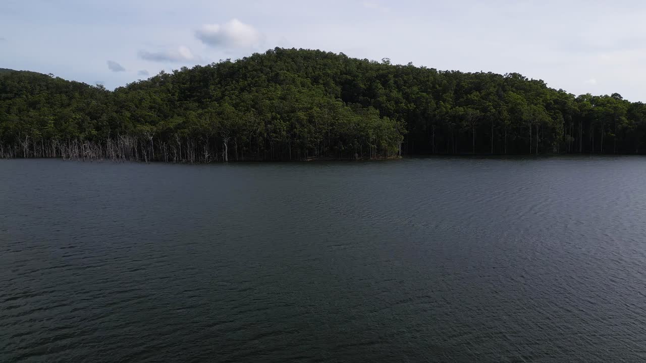 Aerial views of Advancetown Lake near the Western Boat Ramp on the Gold Coast Hinterland.