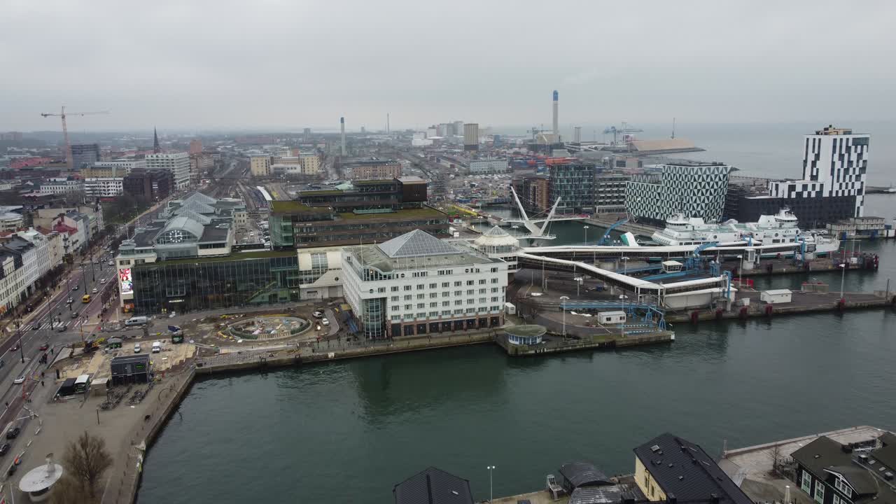 Helsingborg, Sweden: View of Helsingborg central station and harbor