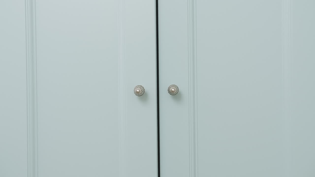 puertas de armario de color verde menta claro con manijas de plata