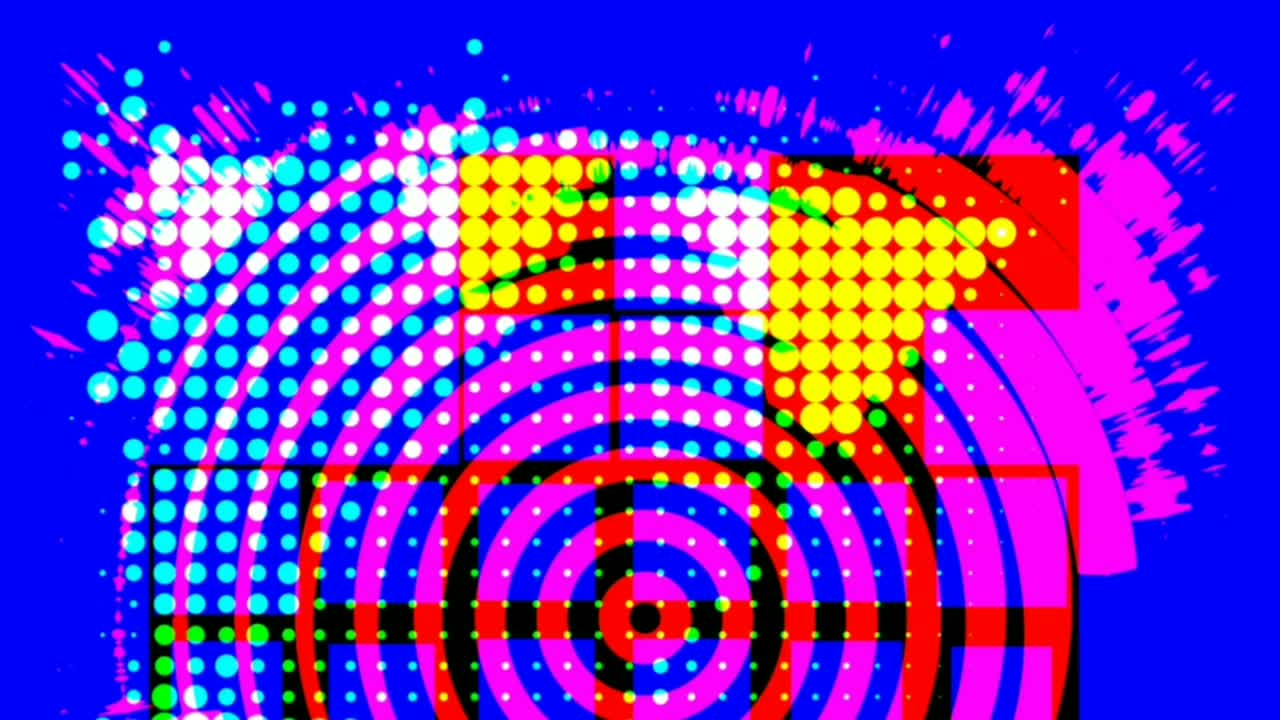 arte del movimento computerizzata di effetti video colorati, vividi e mossi come sfondo per concerti dal vivo