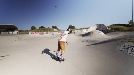 german skateboarding culture: senior athlete riding a surf skate