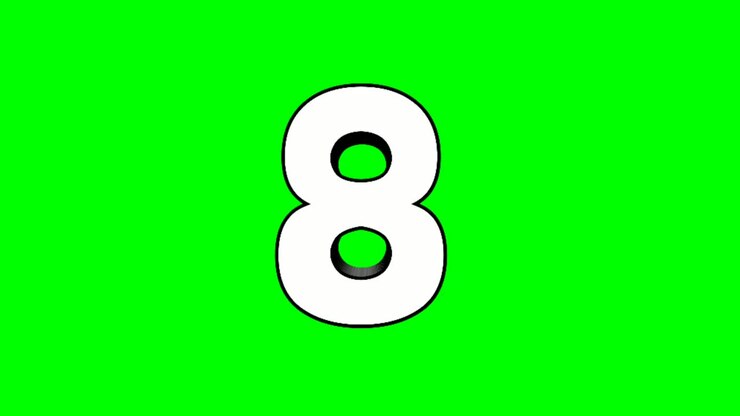 Animation cartoon number eight 8 on green screen background 4k