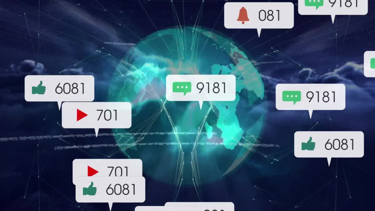 미디어 아이콘의 애니메이션과 구름과 지구상에서 데이터 처리