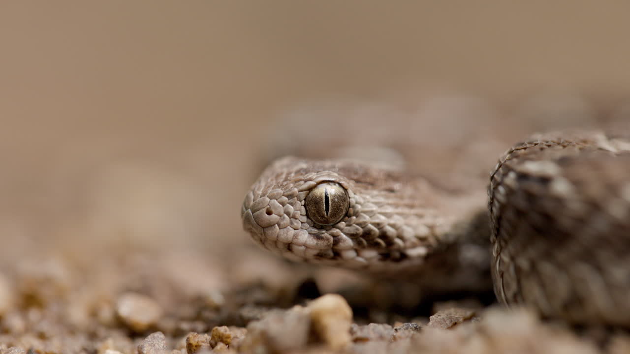 Closeup of Saw-Scaled Viper snake – Detailed View of Scales and Vertical Pupil, highly venomous