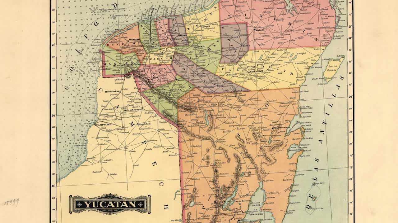 antiguo mapa del siglo xix del estado de yucatán en méxico