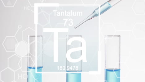 animation of chemical element symbol and data processing over laboratory dishes on white background