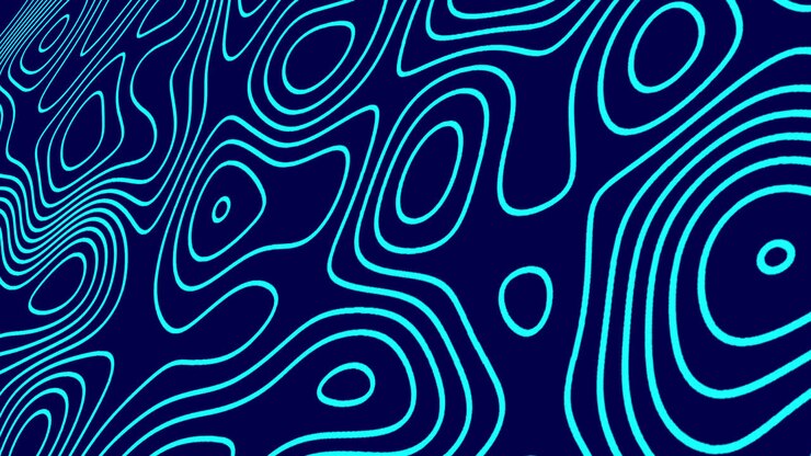 Animation of blue line trails moving in hypnotic motion on seamless loop on blue background