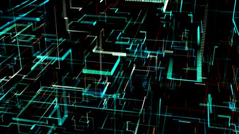 viaje a través de una red neuronal artificial digital tridimensional