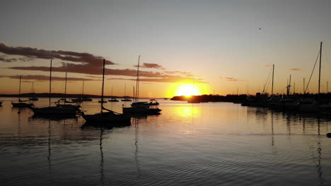 aerial marina bay port sunset sailing boat drone 4k