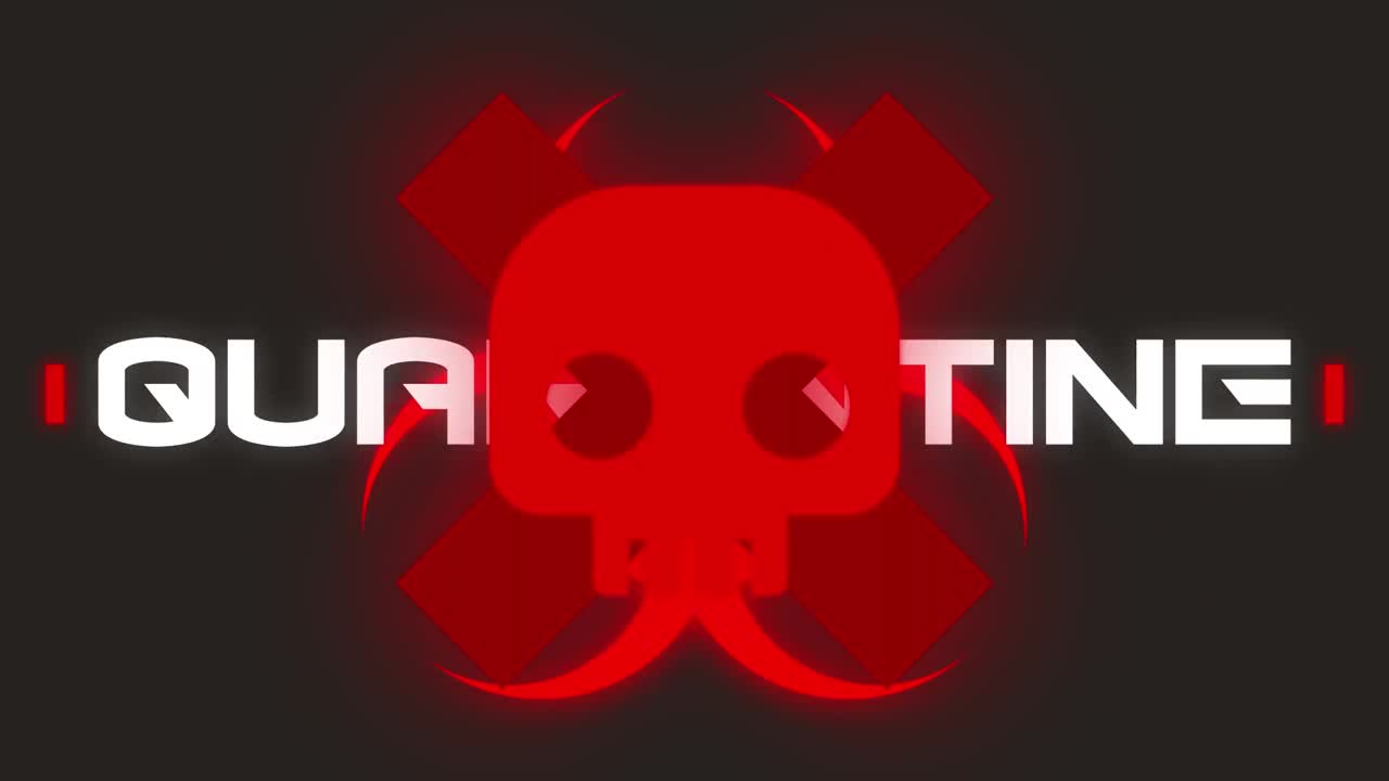 animación del texto de cuarentena sobre el cartel de advertencia sobre fondo negro