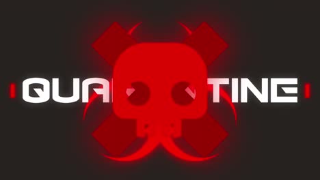 animation of quarantine text over warning sign on black background