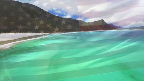 animation of flag of united states blowing over seascape