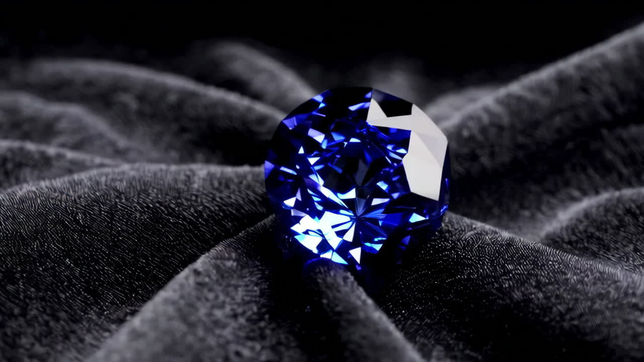 um diamante azul impressionante em veludo preto.