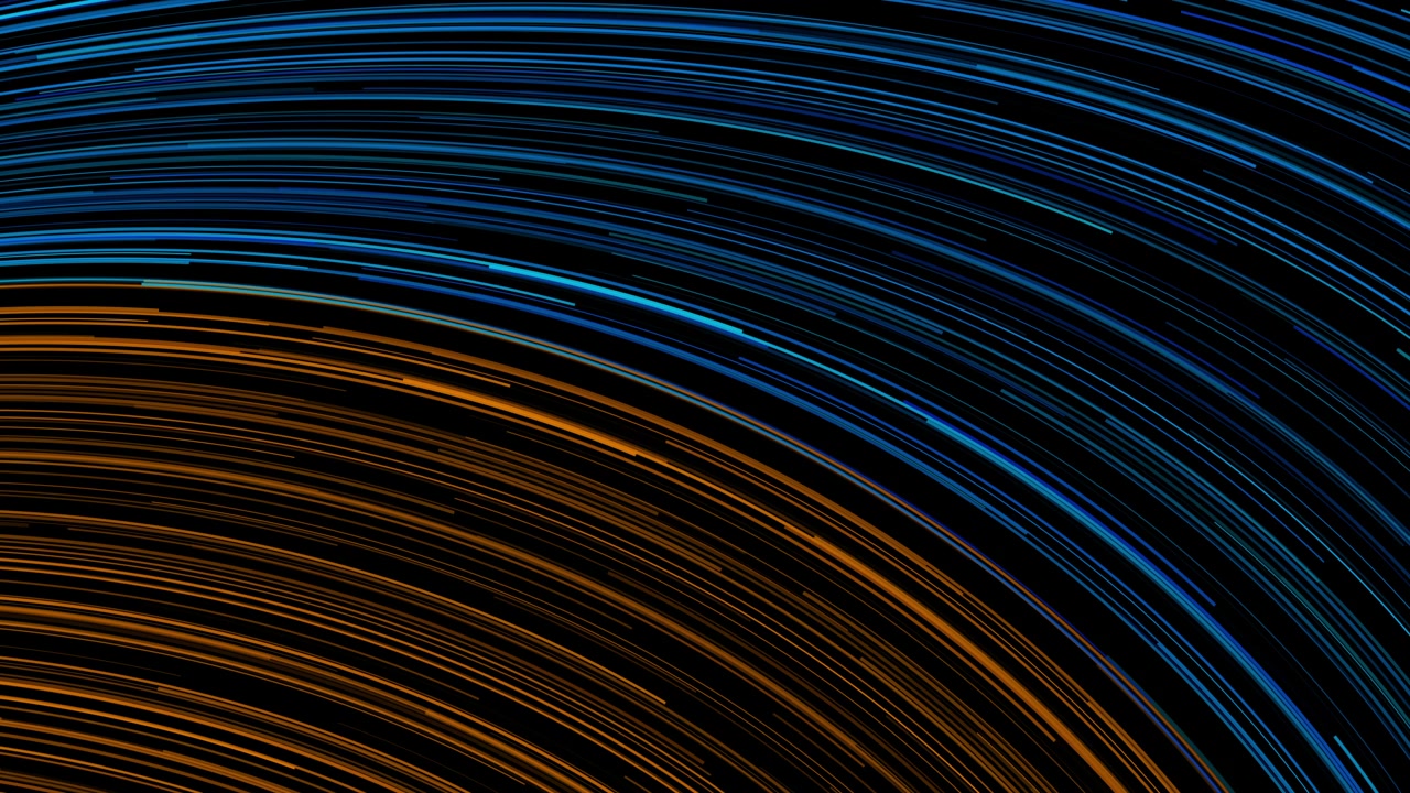 Sfondo animato astratto con scie luminose curve blu e arancioni incandescenti