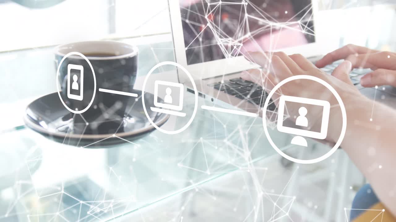 노트북을 사용하는 사람을 통해 연결 네트워크의 애니메이션