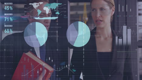 animación de análisis de datos de negocios sobre profesionales discutiendo en la oficina
