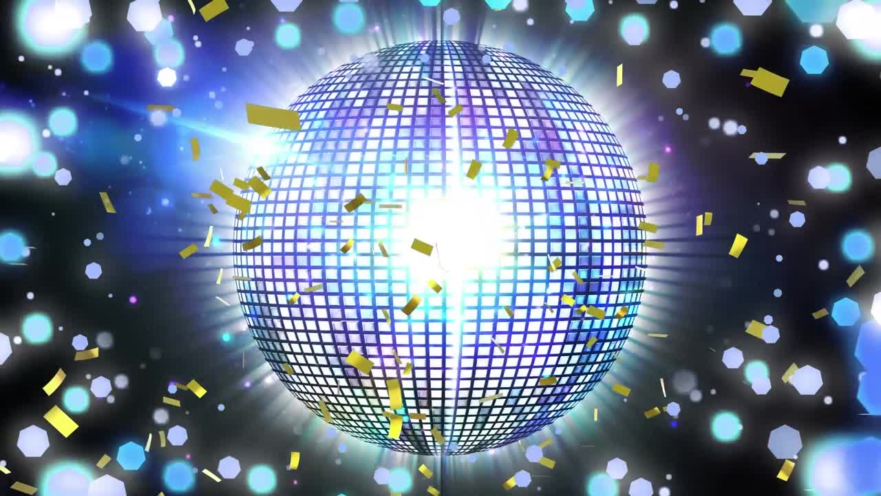 레트로 거울 디스코 공과 크리스마스 요정 불빛이 박이는 애니메이션