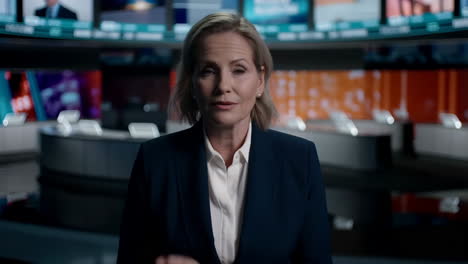 woman news anchor reporting from a studio