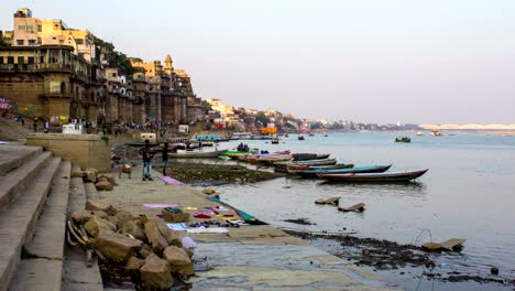 varanasi city, ganges river and boats, uttar pradesh, india, time lapse