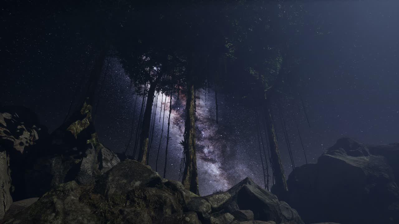 4K Astro of Milky Way Galaxy over Tropical Rainforest.