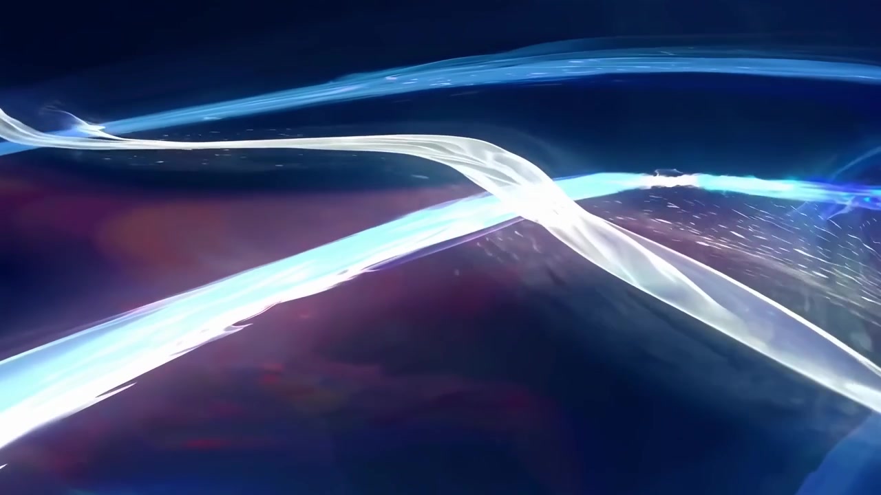 Abstract Flowing Ribbons of Blue and Purple Light with Particles