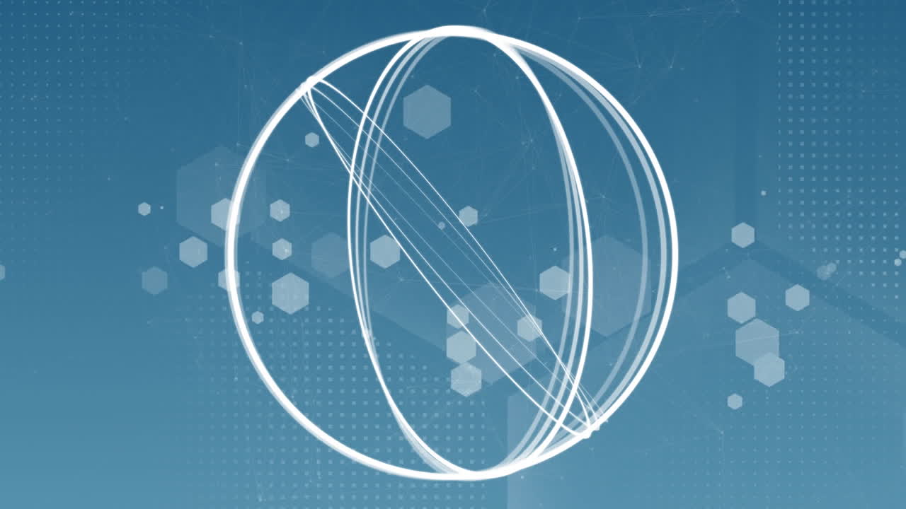 파란색 배경에 있는 육각형의 네트워크를 스캔하는 범위의 애니메이션