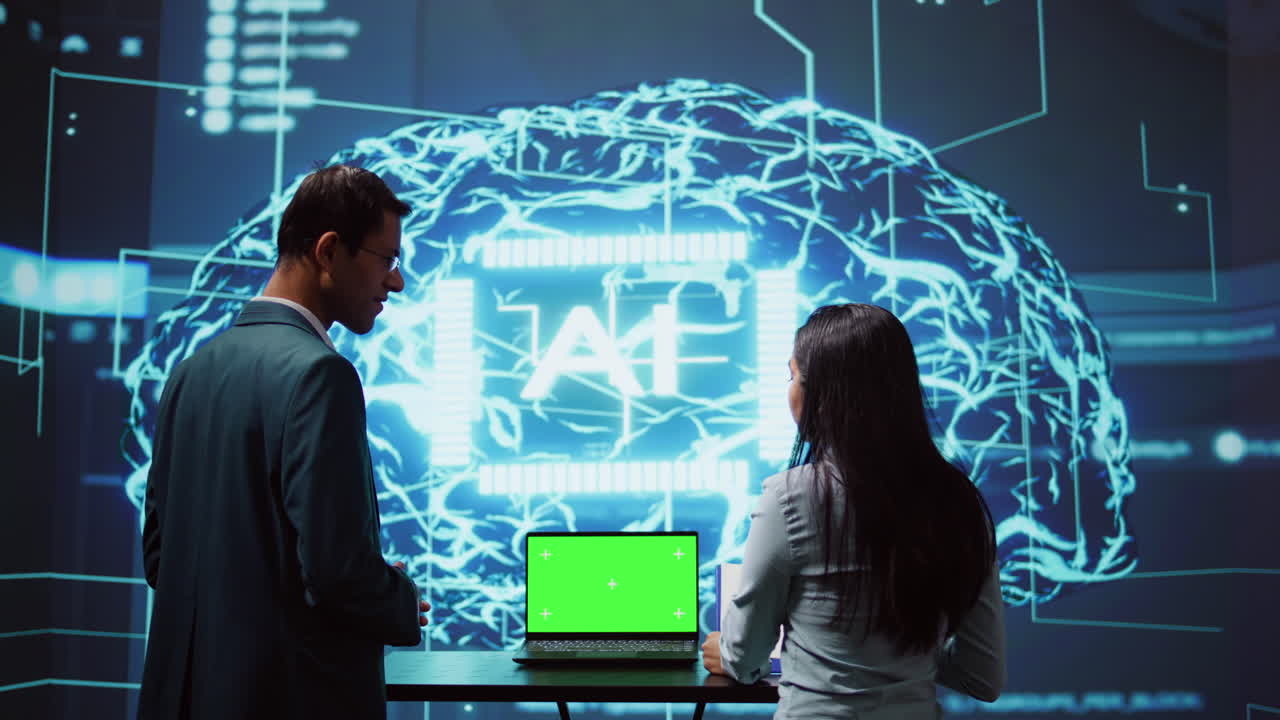 Startup coworkers brainstorming ways to use AI