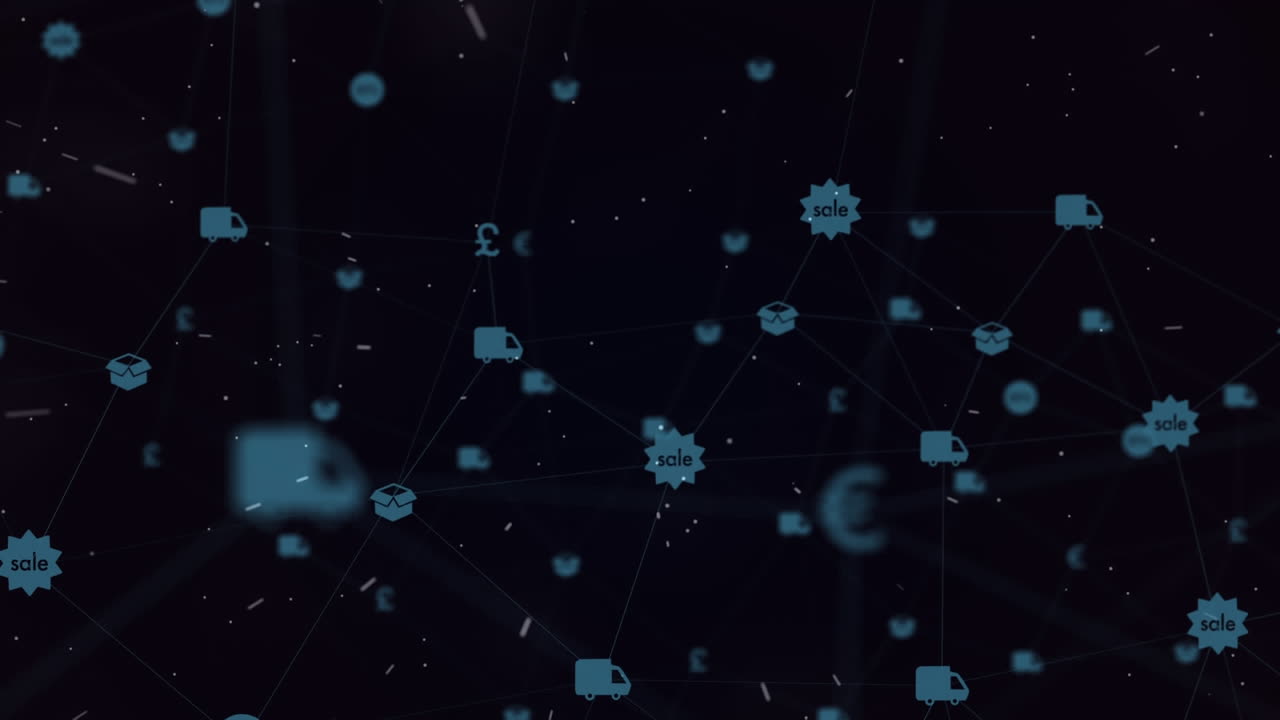 múltiples iconos digitales que se mueven contra un fondo negro