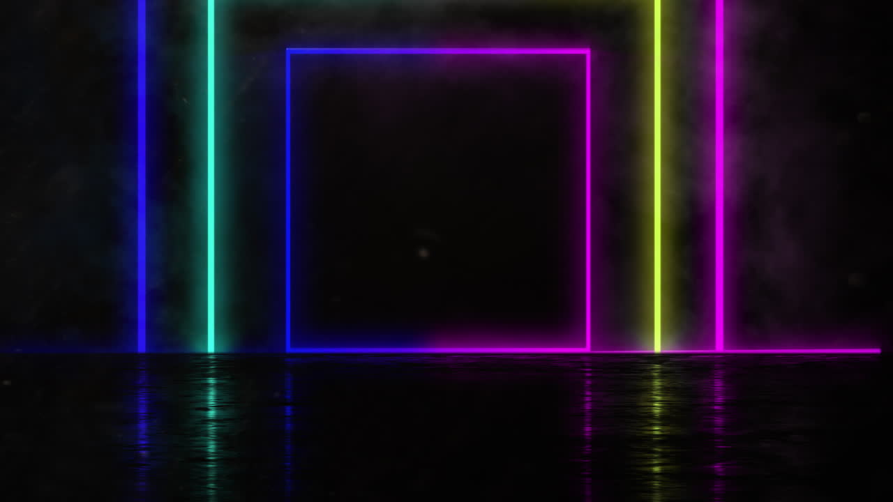 Neon Geometric Shapes on Black background