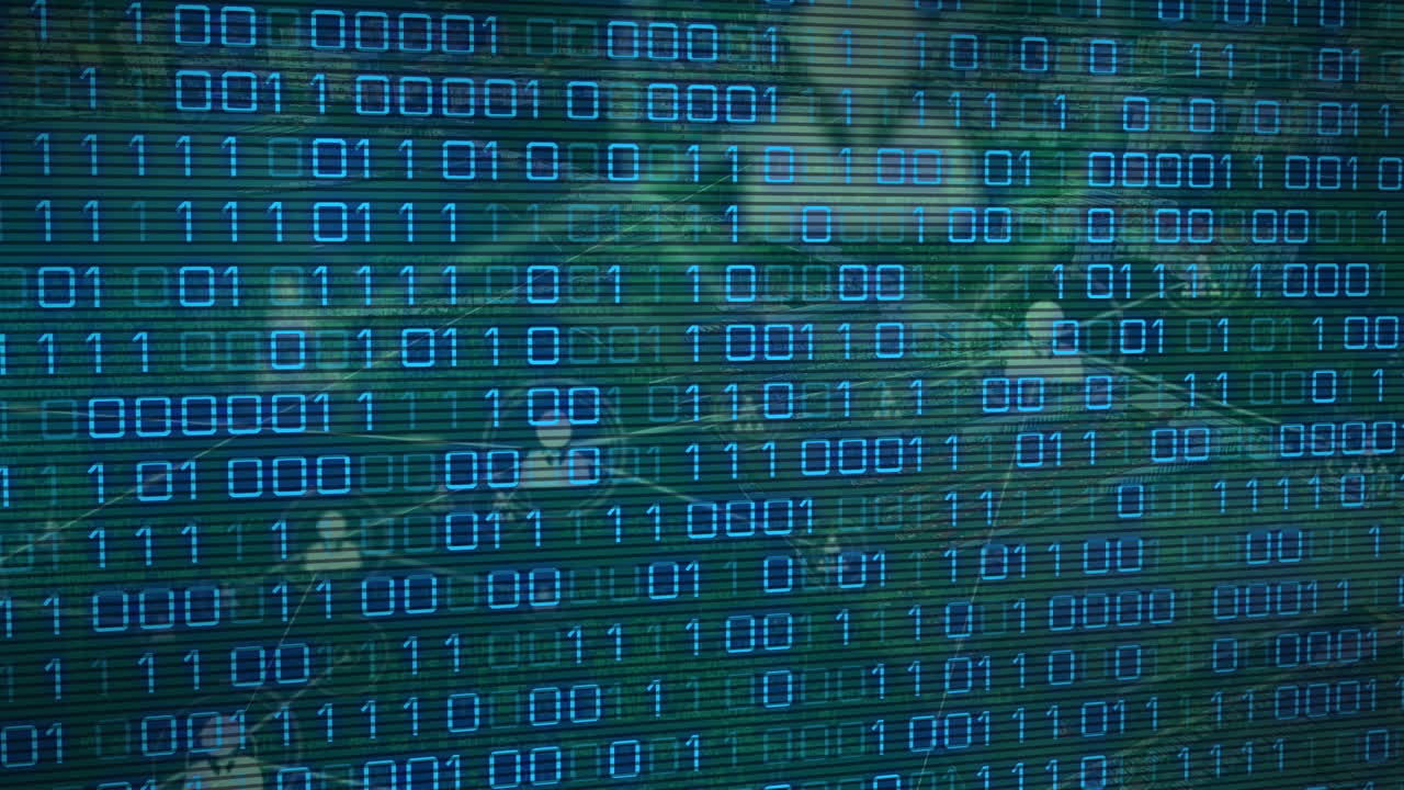 Binary coding data processing over network of profile icons against green background