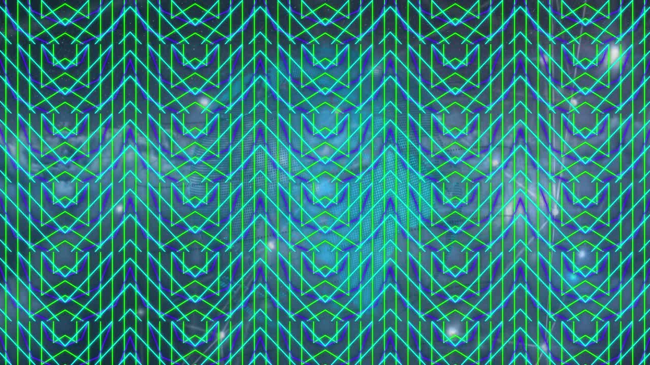 Animation of data processing over neon shapes