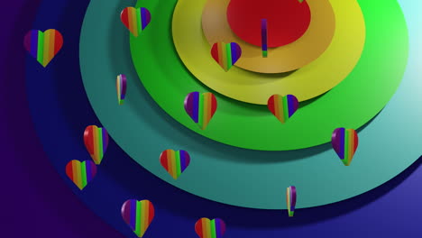 animación de corazones de arco iris sobre el fondo del arco iris