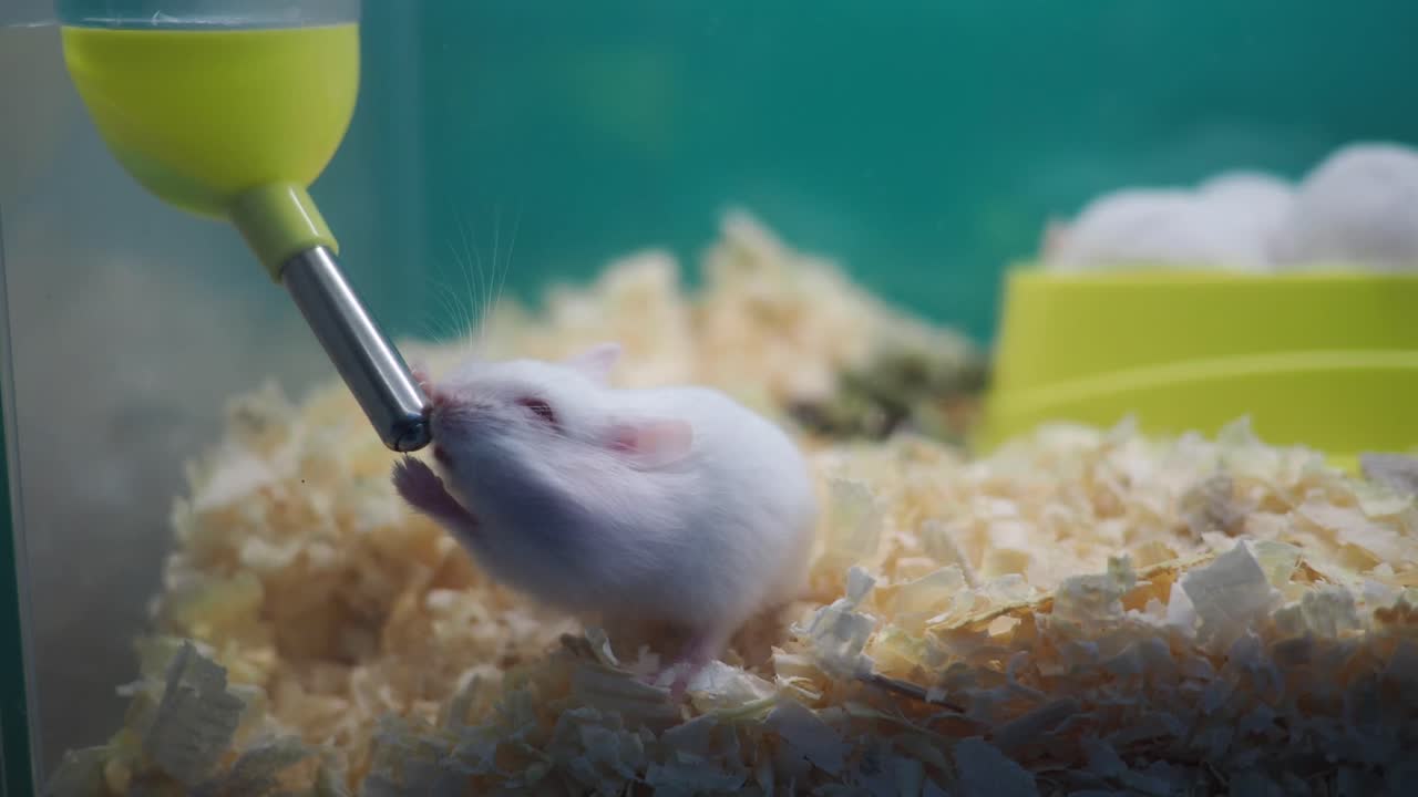White hamster drinking from water bottle