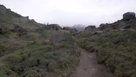 A-hiker-treks-thru-the-wilderness-on-an-adventure-in-cloudy-windswept-Fitz-Roy-National-Park-Argentina