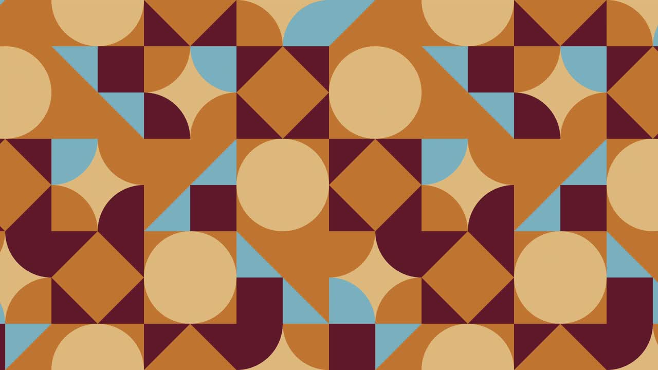 Animated tiles in warm color palette in vintage geometric pattern. Simple motion graphic seamless looped animation in retro flat style