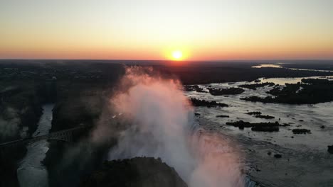 aerial view of victoria falls at sunset, zimbabwe