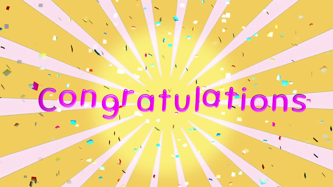 회전하는 노란색과  ⁇ 색 줄무 ⁇ 에 쓰여진 축하