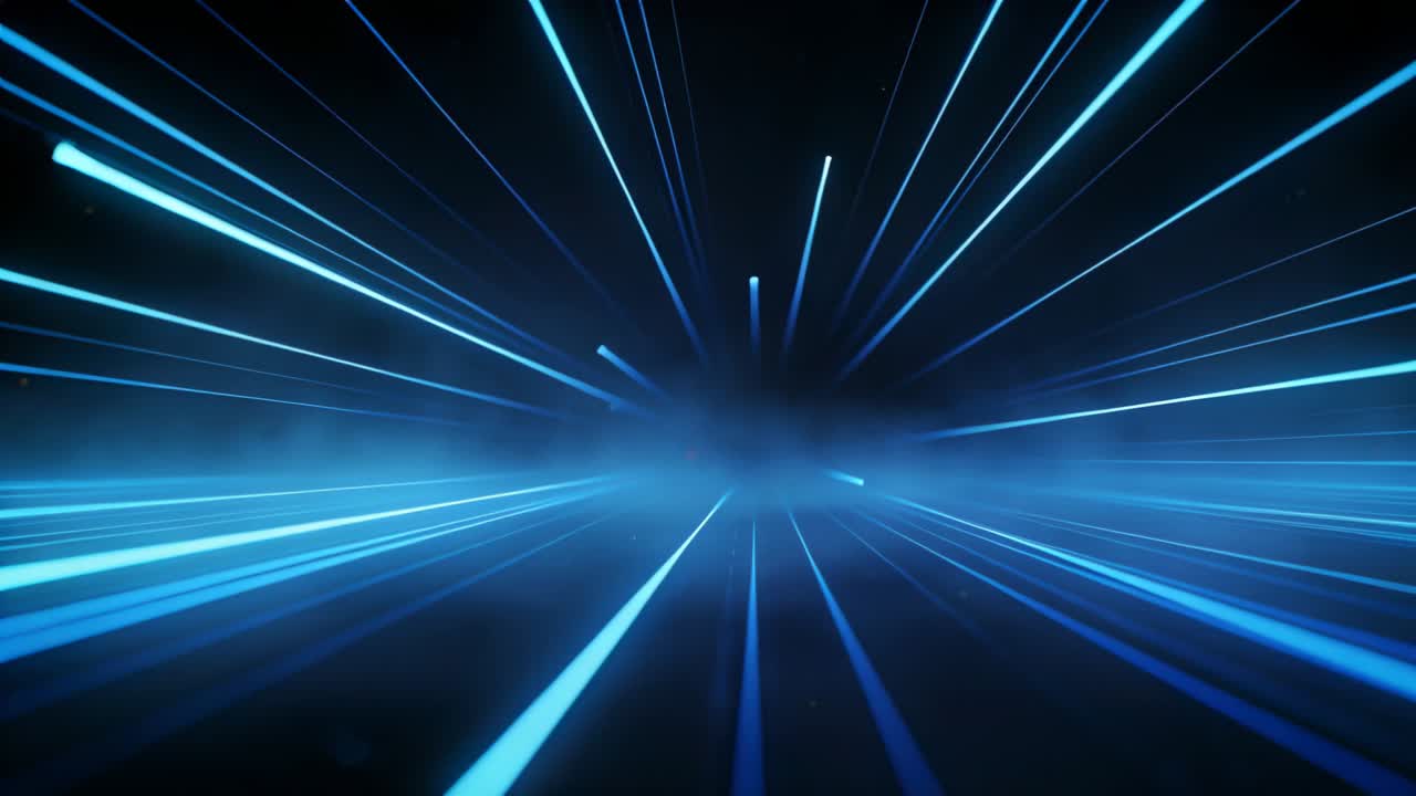 Camera accelerating in CGI blue tunnel, causing streaks stretching to vanishing point for tech demo