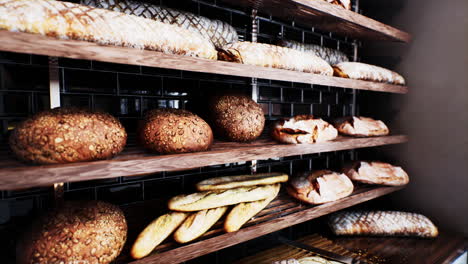 Frisches-Brot-Auf-Regalen-In-Der-Bäckerei