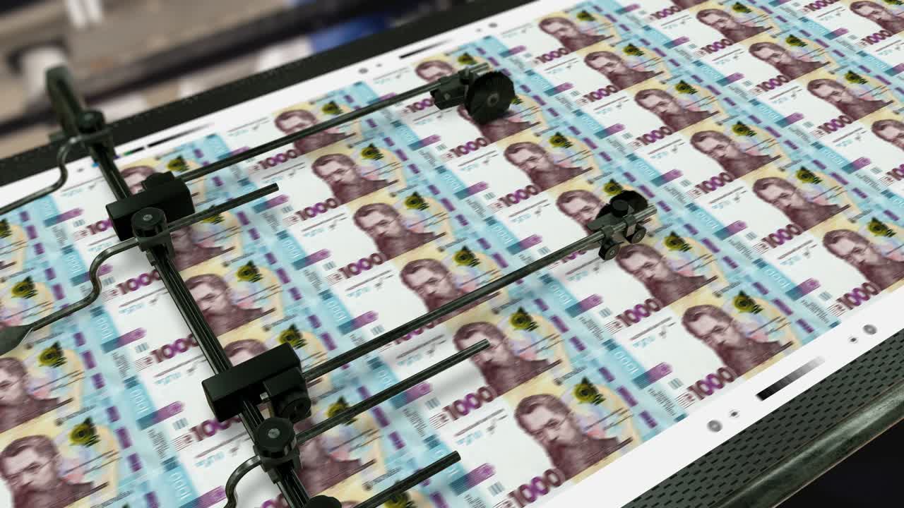 Loopable Ukranian Currency - 1000 Hryvnia - Printing Money - 4K