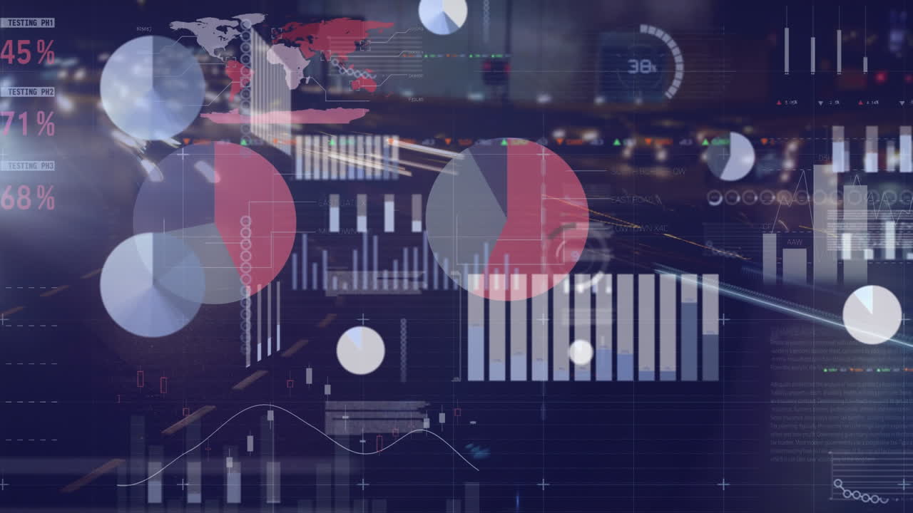 Animation of data processing over cityscape