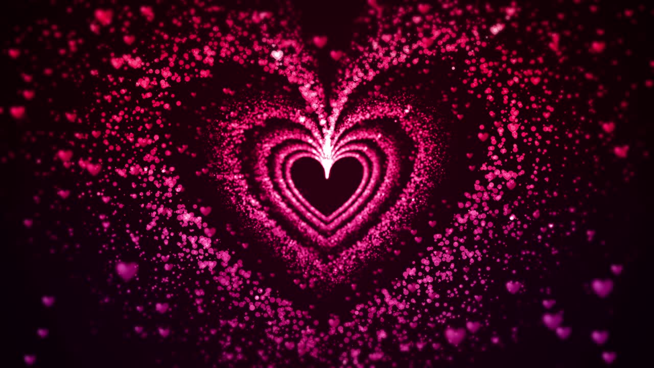 Valentine's day abstract background, flying red and pink hearts and particles valentines concept. Holiday background loop animation 4K